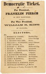 PIERCE & KING 1852 VIRGINIA CAMPAIGN BALLOT.