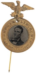 LINCOLN & HAMLIN 1860 BACK-TO-BACK FERROTYPE JUGATE ON EAGLE HANGER.