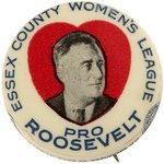 ROOSEVELT "ESSEX COUNTY WOMEN'S LEAGUE" HEART MOTIF BUTTON.