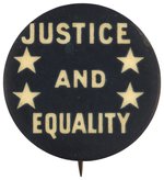 WOMEN'S SUFFRAGE "JUSTICE AND EQUALITY" RARE FOUR STAR SLOGAN BUTTON.