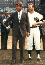 MICKEY MANTLE (HOF) SIGNED OVERSIZED PHOTO WITH ROBERT F. KENNEDY.