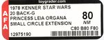 STAR WARS (1978) - PRINCESS LEIA ORGANA 20 BACK-G AFA 80 NM (BOBA FETT OFFER - SMALL CIRCLE EXTENSION STICKER).