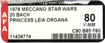 MECCANO STAR WARS (1978) - PRINCESS LEIA 20 BACK (FRENCH SQUARE CARDBACK) AFA 80 Y-NM.