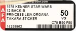 STAR WARS (1978) - PRINCESS LEIA ORGANA 12 BACK-B AFA 50 VG (TAKARA STICKER).