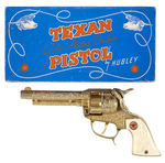 HUBLEY “TEXAN GOLD PLATED DELUXE PISTOL” IN BOX.