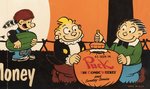 KING FEATURES SYNDICATE IGA & PUCK THE COMIC WEEKLY ADVERTISING SIGN WITH POPEYE, BLONDIE & OTHERS.