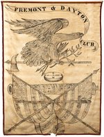 FREMONT & DAYTON 1856 CAMPAIGN SPENCERIAN FOLK ART HAND PAINTED PARADE BANNER.