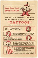 GILBERTON COMPANY COMIC STRIP CHARACTER TATTOOS TRANSFERS SET WITH ORIGINAL ENVELOPE (PHANTOM, FLASH GORDON, POPEYE & MORE).