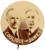 RARE AND HIGH GRADE 1.5” “COOLIDGE AND DAWES” REAL PHOTO JUGATE BUTTON.