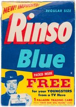 1959 RINSO BLUE "PALADIN" UNOPENED DETERGENT BOX (REGULAR SIZE) WITH 1 TRADING CARD ENCLOSED.