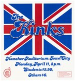 THE KINKS 1977 IOWA CITY, IOWA UNION JACK CONCERT POSTER.