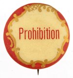 PROHIBITION RED AND GOLD FILIGREE BUTTON.