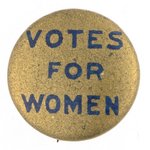 TINY BLUE AND GOLD "VOTES FOR WOMEN" SUFFRAGE BUTTON.