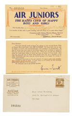 "AIR JUNIORS/THE RADIO CLUB OF HAPPY BOYS AND GIRLS" MEMBER CARD, CLUB LETTER, ENVELOPE.