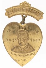 BRASS HEART-SHAPED 1937 ROOSEVELT INAUGURATION BADGE.