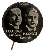 COOLIDGE AND DAVIS OHIO COATTAIL BUTTON.