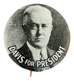 SCARCE "DAVIS FOR PRESIDENT" LITHO PORTRAIT BUTTON HAKE #34.