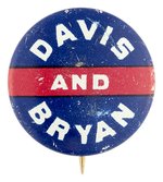 RED/WHITE/BLUE "DAVIS AND BRYAN" 1924 NAME BUTTON HAKE #17.