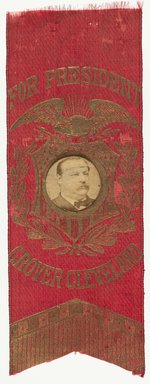 "FOR PRESIDENT GROVER CLEVELAND" APPLIED PORTRAIT CAMPAIGN RIBBON.
