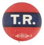 SMALL RED/WHITE/BLUE "T.R." ROOSEVELT 1912 BUTTON HAKE #200.