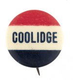 SMALL RED/WHITE/BLUE COOLIDGE NAME BUTTON.