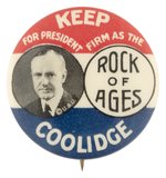 CLASSIC "ROCK OF AGES" COOLIDGE PORTRAIT BUTTON HAKE #32.