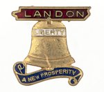 "LANDON A NEW PROSPERITY" LIBERTY BELL ENAMEL PIN.