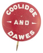 SCARCE RED "COOLIDGE AND DAWES" LITHO NAME BUTTON.