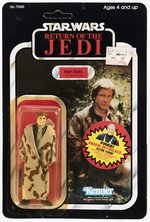 STAR WARS: RETURN OF THE JEDI (1983) - HAN SOLO (IN TRENCH COAT) 77 BACK-B  CARDED ACTION FIGURE.