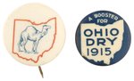 PROHIBITION: "OHIO DRY" & DRY CAMEL 1915 TEMPERANCE BUTTON PAIR.