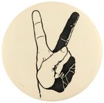 CIVIL RIGHTS BLACK & WHITE HANDS PEACE SIGN 3.5" BUTTON.