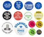 STAR WARS INSPIRED PIN-BACK BUTTON LOT OF 19 FROM 1977-1986.