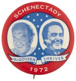 McGOVERN & SHRIVER "SCHENECTADY" NEW YORK 1972 JUGATE BUTTON.