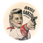 "ANNIE OAKLEY" SCARCE 1950s BUTTON.