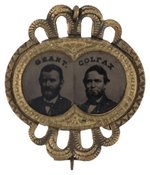 GRANT & COLFAX ORNATE BRASS SHELL JUGATE BADGE DeWITT 1868-59.