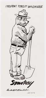 RUDY WENDELIN ORIGINAL ART FULL BODY PROFILE SKETCH OF SMOKEY BEAR.