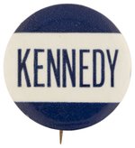 BLUE AND WHITE "KENNEDY" NAME BUTTON.