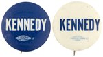 PAIR OF BLUE & WHITE "KENNEDY" NAME BUTTONS.
