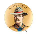 "ROOSEVELT" AS ROUGH RIDER 1898 GOVERNOR BUTTON IN SUPERB MULTICOLOR.