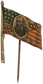 HARRISON 1892 CAMPAIGN AMERICAN FLAG PORTRAIT BADGE.