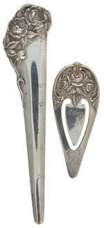 PAIR OF KIRKS ROSE PATTERN SILVER ACCESSORIES.
