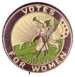 "VOTES FOR WOMEN" CLARION TRUMPETER FIVE STAR SUFFRAGE BUTTON.