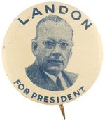 "LANDON FOR PRESIDENT" BLUETONE LITHO PORTRAIT BUTTON HAKE #26.