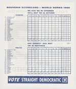 KENNEDY 1960 YANKEES & PIRATES CAMPAIGN WORLD SERIES SCORECARD.