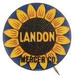 LANDON "MERCER CO." RARE SUNFLOWER MOTIF 1936 CAMPAIGN BUTTON.