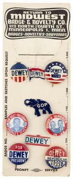 FOR PRESIDENT THOMAS E. DEWEY RARE SAMPLE BUTTON ON MIDWEST BADGE CARD.