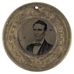 LINCOLN & HAMLIN BACK-TO-BACK 1860 FERROTYPE JUGATE BADGE.