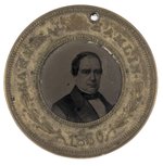 LINCOLN & HAMLIN BACK-TO-BACK 1860 FERROTYPE JUGATE BADGE.