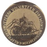 CALIFORNIA VETERAN VOLUNTEER FIREMAN'S ASSOCIATION EARLY 1900s BUTTON W/REAL PHOTO OF 19TH CENTURY ENGINE.