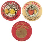 WATSONVILLE ANNUAL APPLE FALL FESTIVAL TRIO OF GRAPHIC BUTTONS SPANNING 1910-11-33.